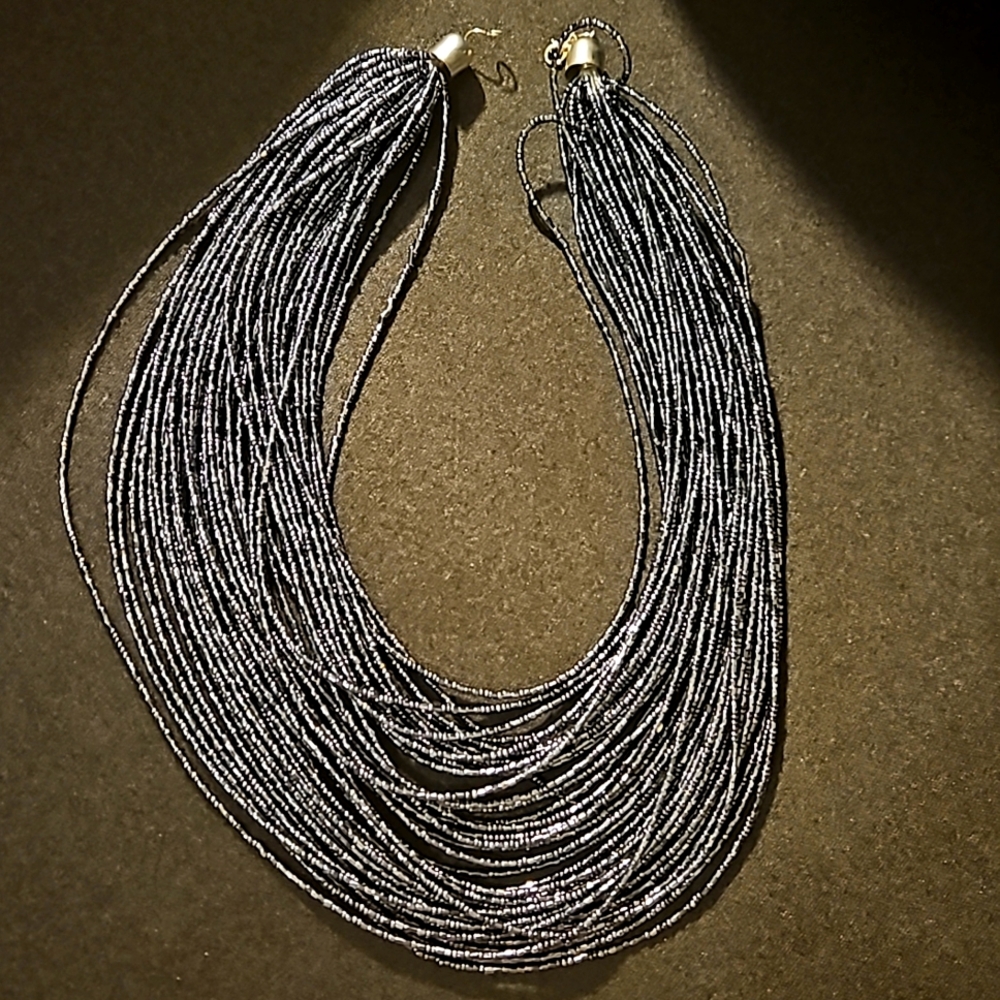 Elegant seed bead metallic Navy necklace